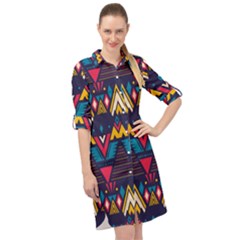 Pattern Colorful Aztec Long Sleeve Mini Shirt Dress by Wegoenart