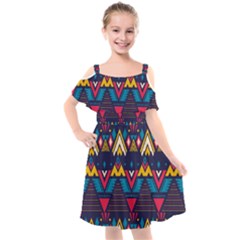 Pattern Colorful Aztec Kids  Cut Out Shoulders Chiffon Dress by Wegoenart