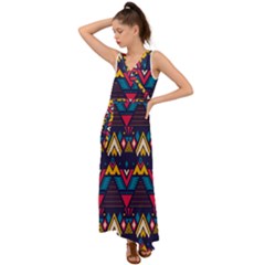 Pattern Colorful Aztec V-neck Chiffon Maxi Dress by Wegoenart