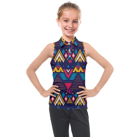 Pattern Colorful Aztec Kids  Sleeveless Polo Tee by Wegoenart