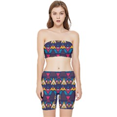 Pattern Colorful Aztec Stretch Shorts And Tube Top Set by Wegoenart