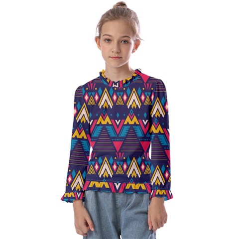 Pattern Colorful Aztec Kids  Frill Detail Tee by Wegoenart