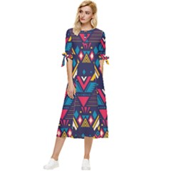 Pattern Colorful Aztec Bow Sleeve Chiffon Midi Dress by Wegoenart