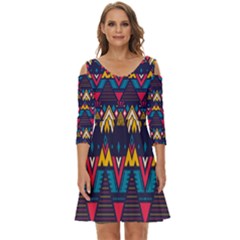 Pattern Colorful Aztec Shoulder Cut Out Zip Up Dress by Wegoenart