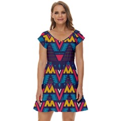 Pattern Colorful Aztec Short Sleeve Tiered Mini Dress by Wegoenart