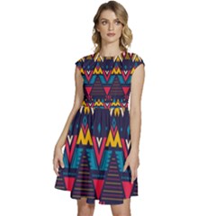 Pattern Colorful Aztec Cap Sleeve High Waist Dress by Wegoenart