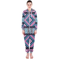 Pink Pattern Design Vintage Old Retro Unique Antique Hooded Jumpsuit (ladies)