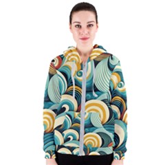 Waves Ocean Sea Abstract Whimsical (1) Women s Zipper Hoodie by Jancukart