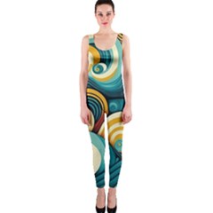 Waves Ocean Sea Abstract Whimsical (1) One Piece Catsuit by Jancukart