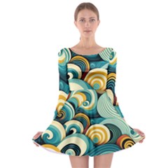 Waves Ocean Sea Abstract Whimsical (1) Long Sleeve Skater Dress