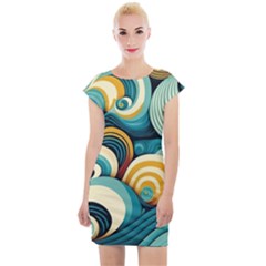 Waves Ocean Sea Abstract Whimsical (1) Cap Sleeve Bodycon Dress