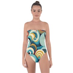 Waves Ocean Sea Abstract Whimsical (1) Tie Back One Piece Swimsuit by Jancukart