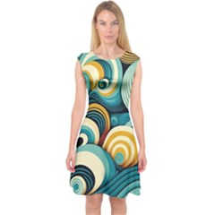 Waves Ocean Sea Abstract Whimsical (1) Capsleeve Midi Dress