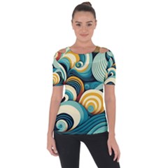 Waves Ocean Sea Abstract Whimsical (1) Shoulder Cut Out Short Sleeve Top by Jancukart