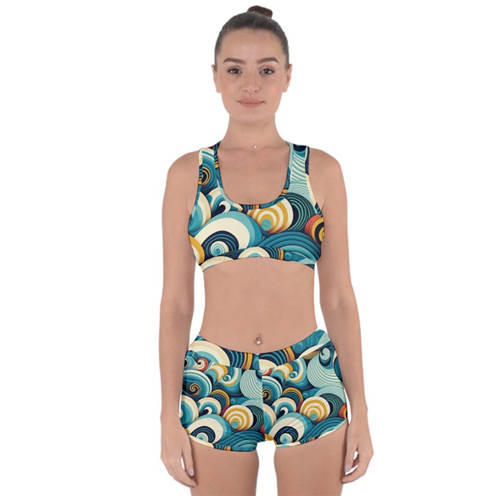 Waves Ocean Sea Abstract Whimsical (1) Racerback Boyleg Bikini Set