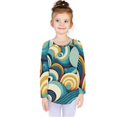 Waves Ocean Sea Abstract Whimsical (1) Kids  Long Sleeve Tee