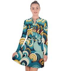 Waves Ocean Sea Abstract Whimsical (1) Long Sleeve Panel Dress