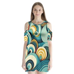 Waves Ocean Sea Abstract Whimsical (1) Shoulder Cutout Velvet One Piece