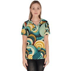 Waves Ocean Sea Abstract Whimsical (1) Women s V-neck Scrub Top by Jancukart