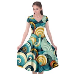 Waves Ocean Sea Abstract Whimsical (1) Cap Sleeve Wrap Front Dress