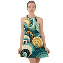 Waves Ocean Sea Abstract Whimsical (1) Halter Tie Back Chiffon Dress