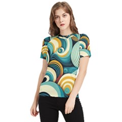 Waves Ocean Sea Abstract Whimsical (1) Women s Short Sleeve Rash Guard by Jancukart