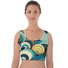 Waves Ocean Sea Abstract Whimsical (1) Velvet Crop Top