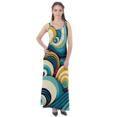 Waves Ocean Sea Abstract Whimsical (1) Sleeveless Velour Maxi Dress