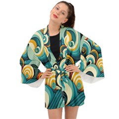 Waves Ocean Sea Abstract Whimsical (1) Long Sleeve Kimono