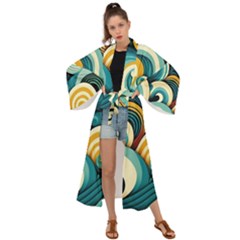 Waves Ocean Sea Abstract Whimsical (1) Maxi Kimono by Jancukart