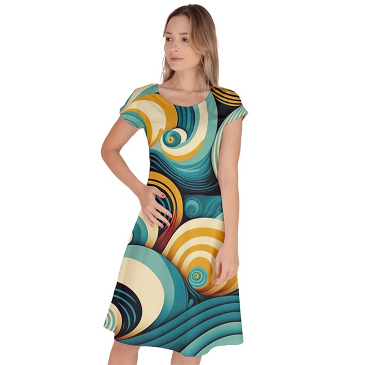 Waves Ocean Sea Abstract Whimsical (1) Classic Short Sleeve Dress