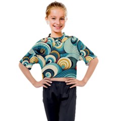 Waves Ocean Sea Abstract Whimsical (1) Kids Mock Neck Tee