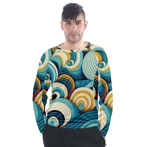 Waves Ocean Sea Abstract Whimsical (1) Men s Long Sleeve Raglan Tee by Jancukart