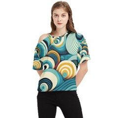 Waves Ocean Sea Abstract Whimsical (1) One Shoulder Cut Out Tee