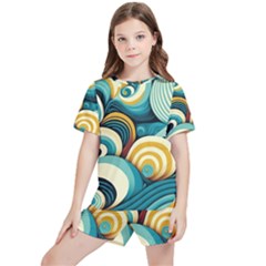 Waves Ocean Sea Abstract Whimsical (1) Kids  Tee And Sports Shorts Set