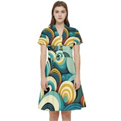 Waves Ocean Sea Abstract Whimsical (1) Short Sleeve Waist Detail Dress