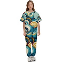 Waves Ocean Sea Abstract Whimsical (1) Kids  Tee And Pants Sports Set by Jancukart