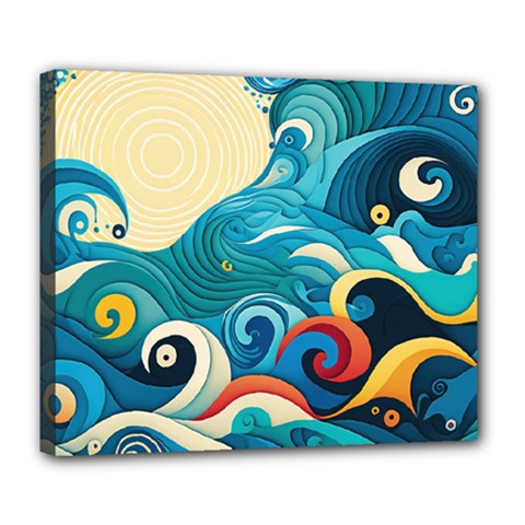 Waves Ocean Sea Abstract Whimsical (2) Deluxe Canvas 24  X 20  (stretched)