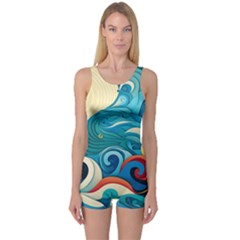 Waves Ocean Sea Abstract Whimsical (2) One Piece Boyleg Swimsuit by Jancukart