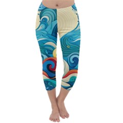 Waves Ocean Sea Abstract Whimsical (2) Capri Winter Leggings 