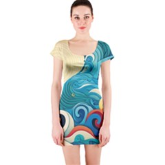 Waves Ocean Sea Abstract Whimsical (2) Short Sleeve Bodycon Dress