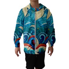 Waves Ocean Sea Abstract Whimsical (2) Kids  Hooded Windbreaker