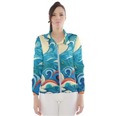 Waves Ocean Sea Abstract Whimsical (2) Women s Windbreaker