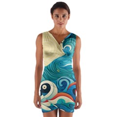 Waves Ocean Sea Abstract Whimsical (2) Wrap Front Bodycon Dress by Jancukart