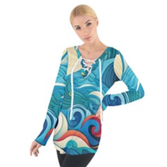 Waves Ocean Sea Abstract Whimsical (2) Tie Up Tee