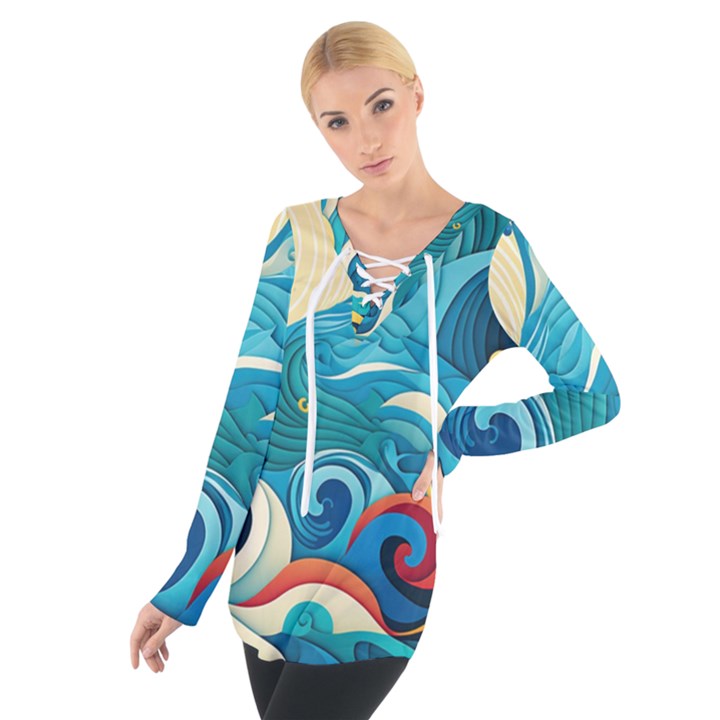 Waves Ocean Sea Abstract Whimsical (2) Tie Up Tee