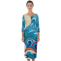 Waves Ocean Sea Abstract Whimsical (2) Quarter Sleeve Midi Bodycon Dress