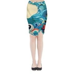 Waves Ocean Sea Abstract Whimsical (2) Midi Wrap Pencil Skirt by Jancukart