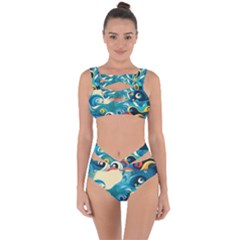 Waves Ocean Sea Abstract Whimsical (2) Bandaged Up Bikini Set 