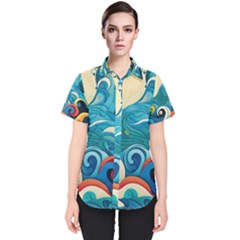 Waves Ocean Sea Abstract Whimsical (2) Women s Short Sleeve Shirt